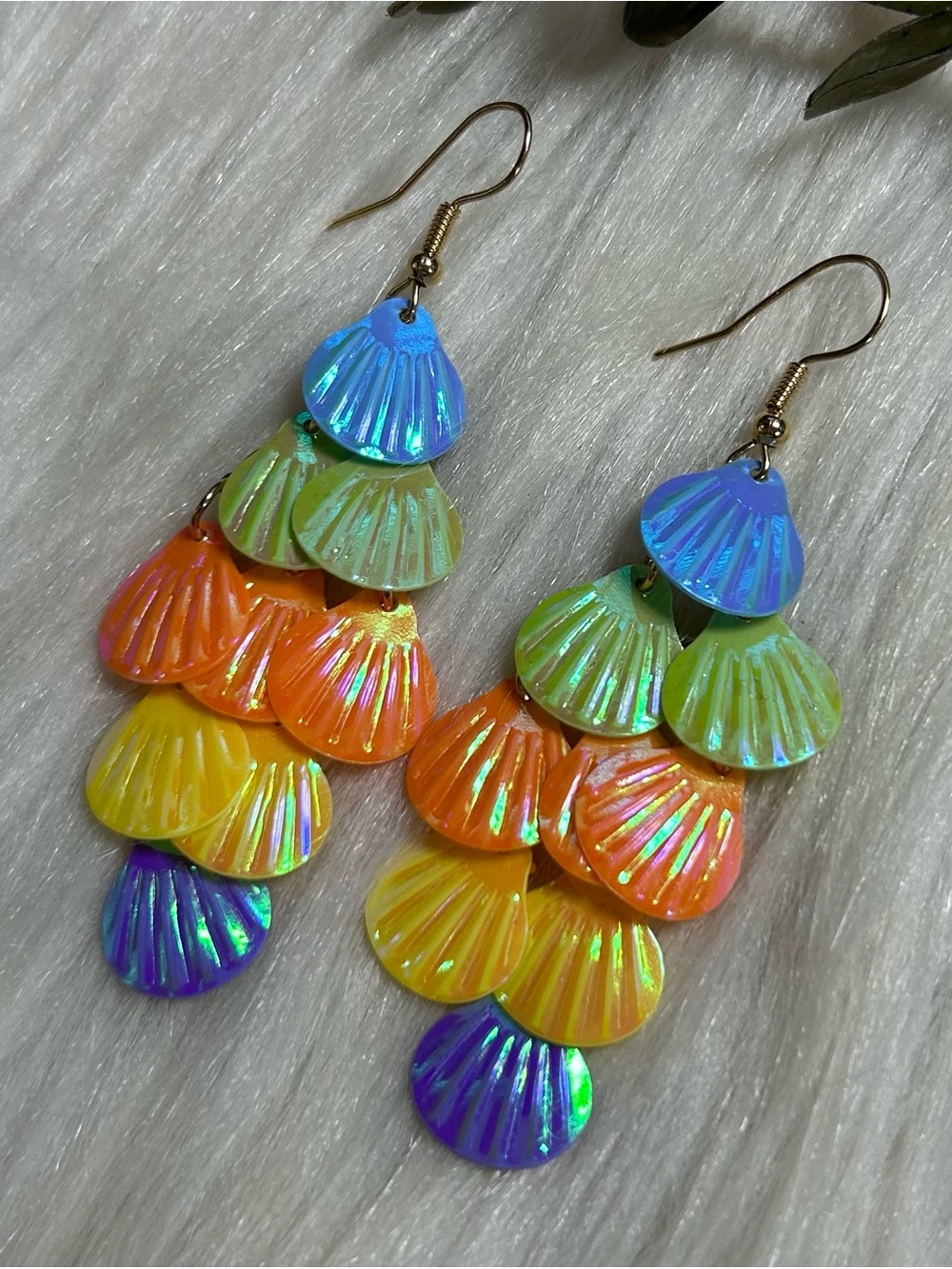 Iridescent Multicolor Shell Drop Earrings